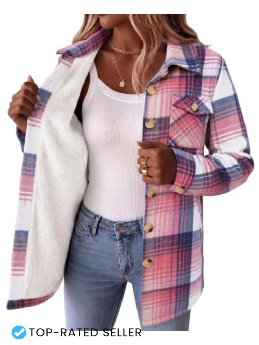 Sherpa Lined Flannel Plaid Winter Jacket with Pockets